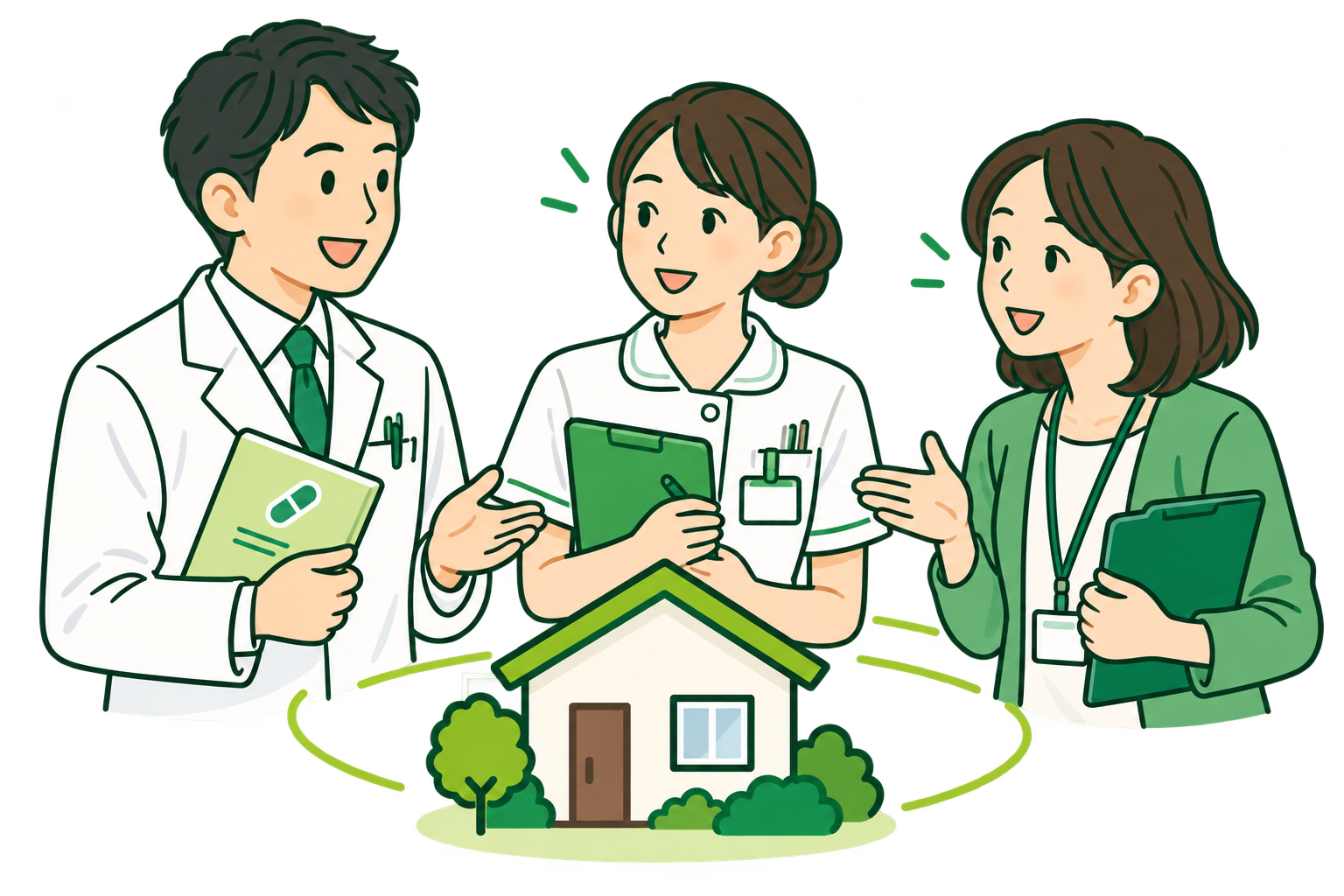 薬剤師と医療・介護職が連携するイメージイラスト